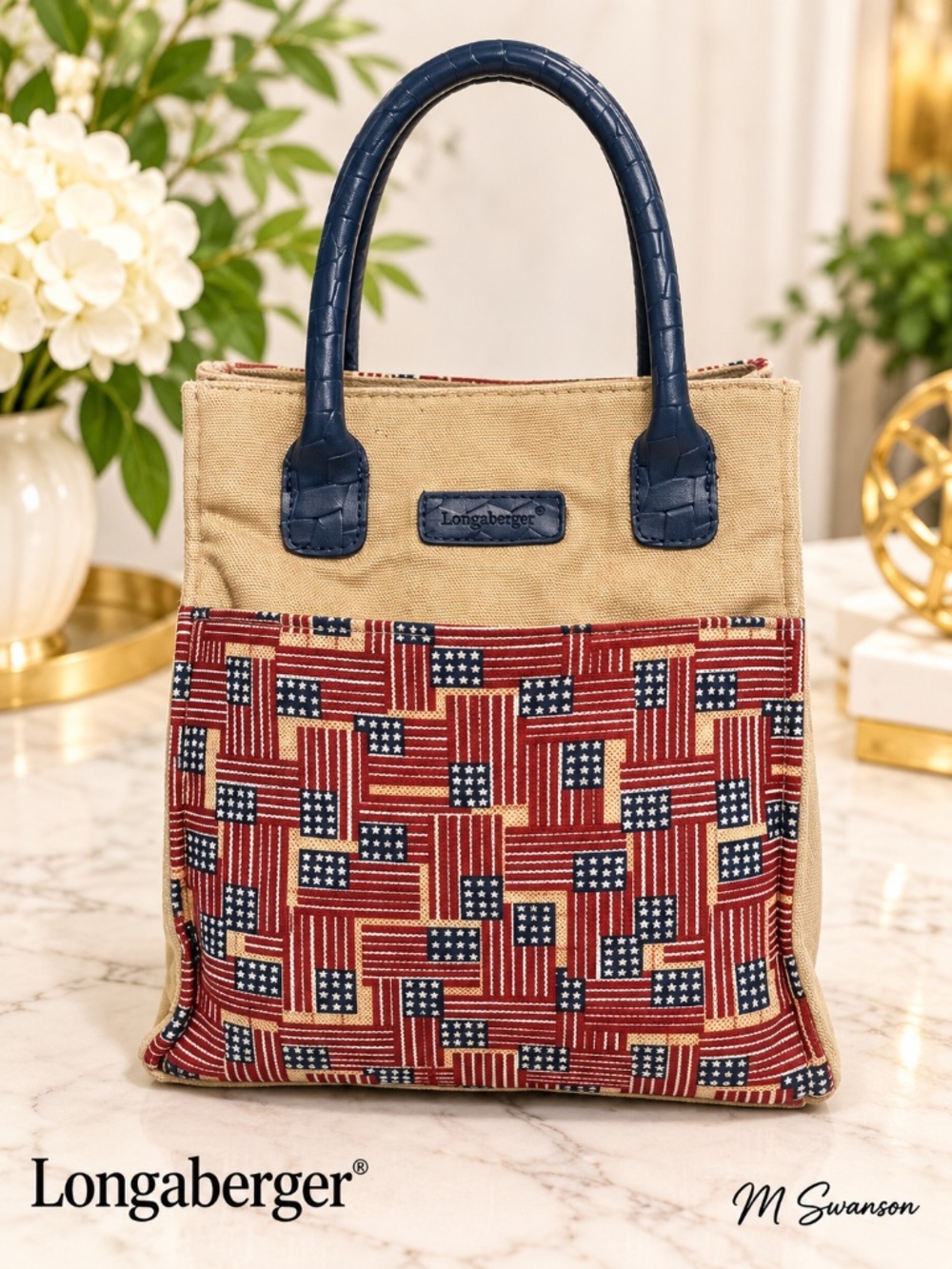 Longaberger Inaugural American Flag Patriotic Canvas Mini Tote Bag